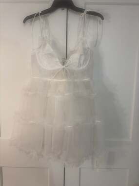 For Love & Lemons White Tulle Tiered Babydoll Chemise panty 2pc Set